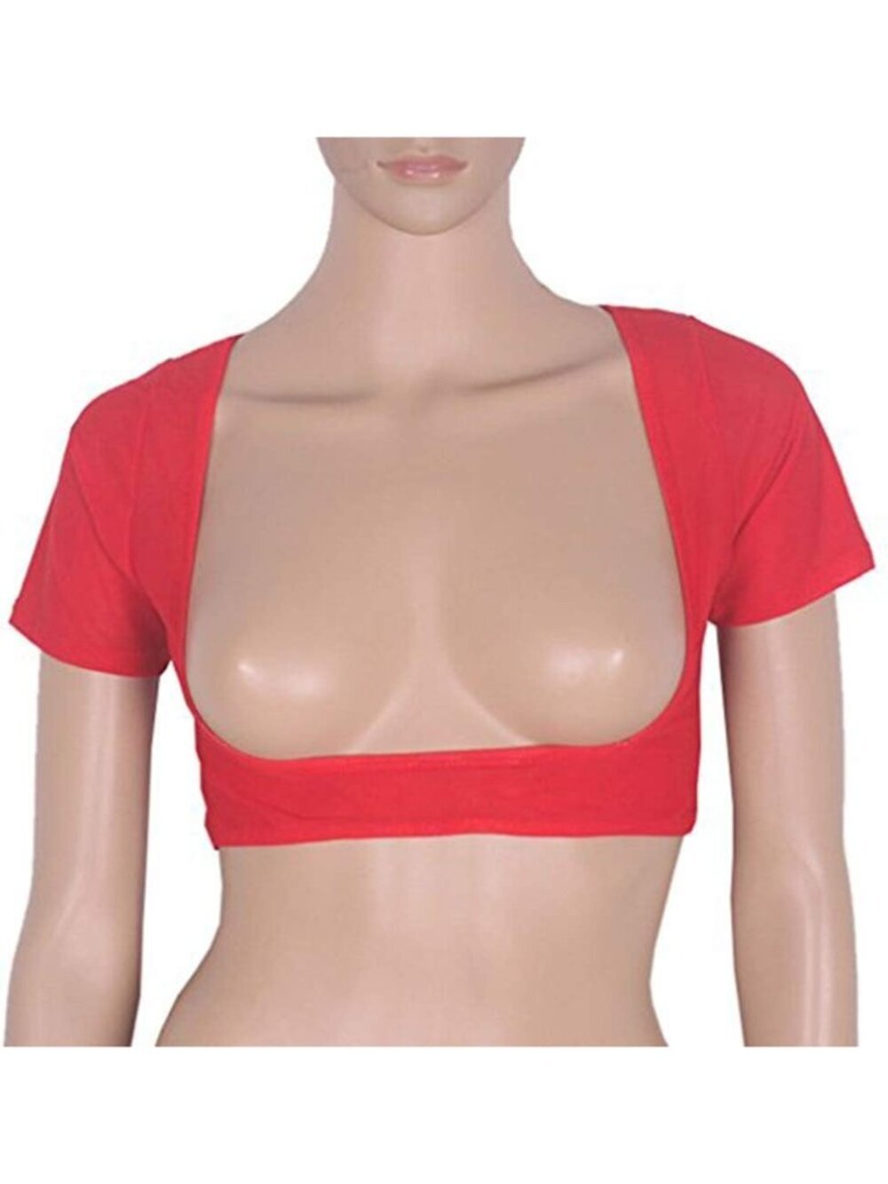 〽️Women's Red Mesh Open Bust Square Neck Short Sleeve Belly Dance Crop Top
